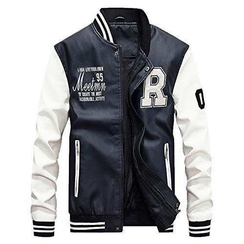 Lederjacke Herren Biker Vintage - College Jacke Herren Oldschool Mit Leder Baseballjacke Urban Classics Sweatjacke Stehkragen Bomberjacke Wasserdicht Winddicht Übergangsjacke Regenjacke von UnoSheng