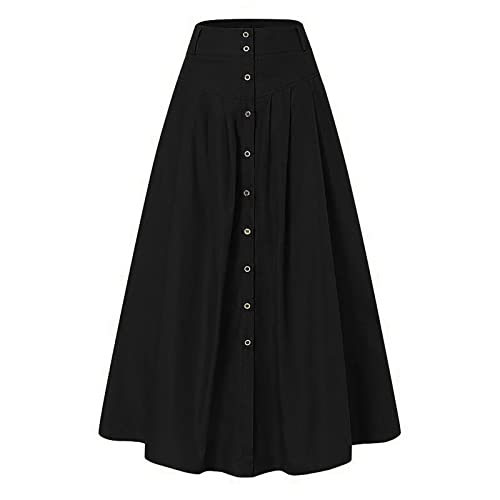 Maxi Röcke Damen Damen-Rock im Frühling und Sommer, lässig, locker, einfarbig, A-Linie, hohe Taille, mit Taschenknöpfen Schnittmuster Röcke (Black, XXXXXL) von UnoSheng