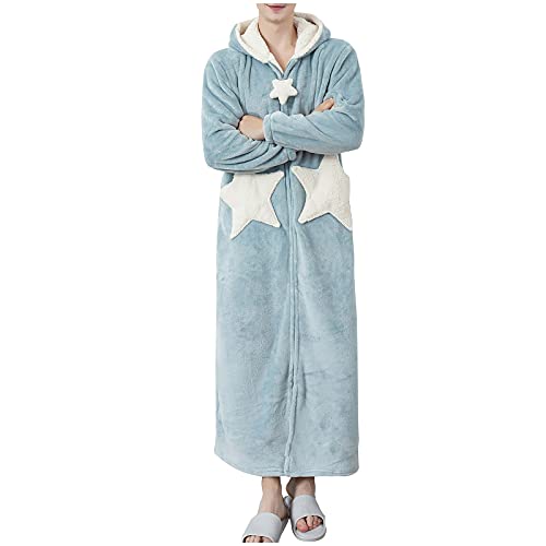 Morgenmantel Damen Lang Flauschig - Bademantel Damen mit ReißVerschluss Und Kapuze Saunamantel Baumwolle Warm Hausanzug Paare Bademäntel Weicher Fleece Frotteemantel Kapuzenbademantel von UnoSheng
