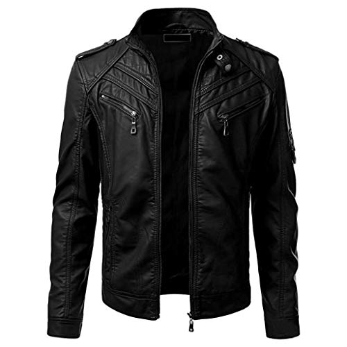 Motorradjacke Herren Leder - Lederjacke Herren Biker Style Retro Bikerjacke Mit Vielen Taschen Vintage Übergangsjacke Schwarz Bomberjacke Fahrradjacke Bomber-Lederjacke Outdoorjacke von UnoSheng