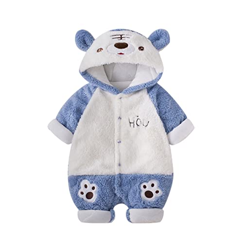 Neugeborenes Baby Mädchen Junge niedliches Tier Lange Ärmel Cartoon Ohren Fleece mit Kapuze Knopf Strampler Warmer Overall Outfits Mantel Jacke Teenager Jacken Frühling Jungen (Blue, 0-3 Months) von UnoSheng