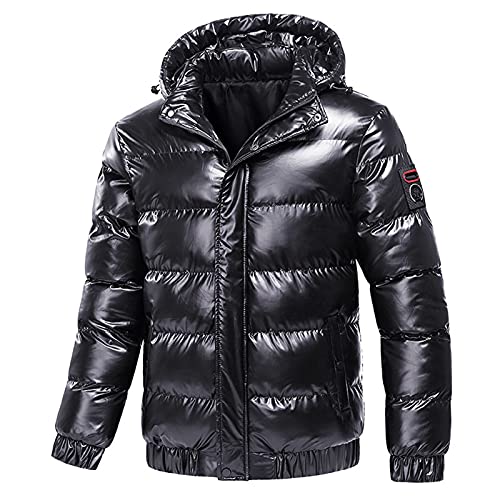 Steppjacke Herren Übergangsjacke Mit Abnehmbarer Kapuze - Glänzende Daunenjacke Herren Pufferjacke Verdicken Warm Winterjacke Metallisch Glänzende Jacke Mode Lässige Outdoorjacke Wintermantel von UnoSheng