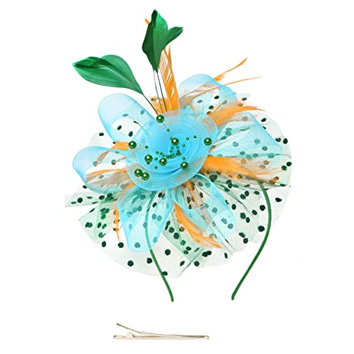 Stirnband Jungs Hut für Frauen, Hochzeit, Cocktail, Mesh, Federn, Haarspange, Teeparty-Stirnband Stirnband Boxen (Light Blue, One Size) von UnoSheng
