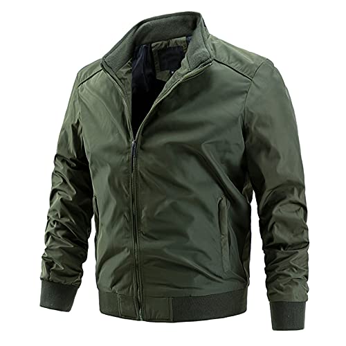 Übergangsjackee Herren Leichte Dünne - Bomberjacke Herren Sommer Oliv Blouson Sportjacke Stehkragen Bomber Jacke Fliegerjacke Einfarbig Vintage Freizeitjacke Kurz Mantel Outdoorjacke Herbstjacke von UnoSheng
