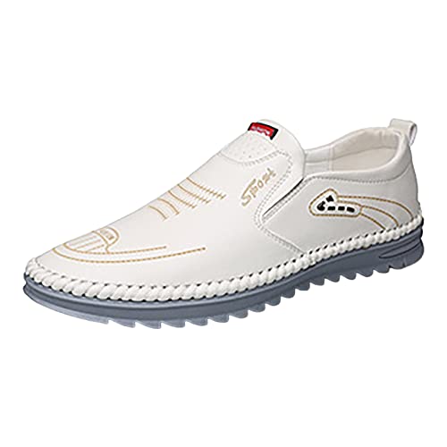 UnoSheng 2023 lässige Herrenschuhe Trend weiße Schuhe Business handgenähte Schuhe Herren Schuhe Mit Klettverschluss (White, 42) von UnoSheng
