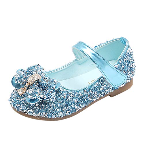 UnoSheng 21 Mädchen Kleinkind Schuhe Sandalen Schuhe Mode Mädchen Prinzessin rutschfeste Schleife Kinder kristalline Baby Schuhe Schuhe Leuchten (Blue, 15-18 Months) von UnoSheng