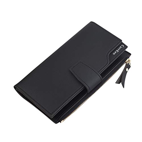 UnoSheng Ausgefallene Geldbörsen Damen Mode Reißverschluss Brieftasche Brieftasche Dreifache weibliche Lange Geldbörse Clutch Frauen Kleine Brieftasche Herren Münzfach (Black, One Size) von UnoSheng