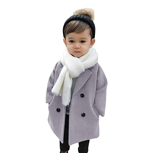 UnoSheng Baby 1 Jahr Kleinkind Kinder Baby Jungen Karierter Fester Mantel Eleganter gekerbter Kragen Zweireihige Jacke Wollmantel Trenchcoat Winter Jungen 80 (Grey, 4-5 Years) von UnoSheng