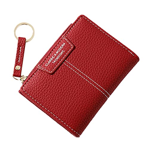 UnoSheng Brieftasche Für Reisepass Damen Damen kleine modische frische und Multi-Karten-ID-Tasche Damen süße Geldbörse Geldbörsen Herren Vintage (Red, One Size) von UnoSheng