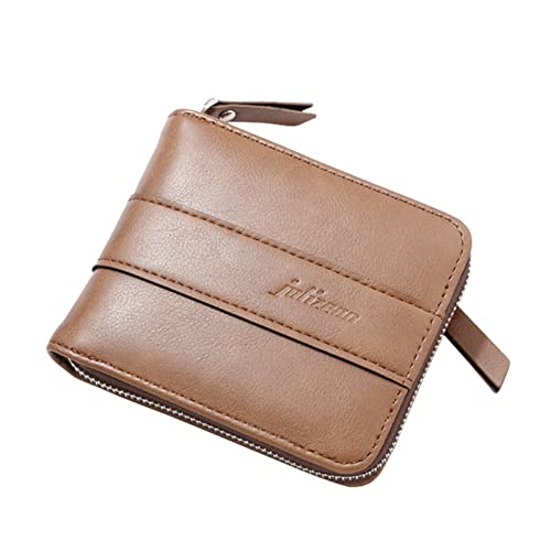 UnoSheng Brieftasche Geschenkkarton Fashion ID Short Wallet Einfarbiger Reißverschluss Männer Offene Geldbörse Mehrere Kartenfächer Clutch Bag Geldbörsen Herren Klein Glattleder (A, One Size) von UnoSheng