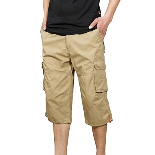 UnoSheng Cargo Shorts Einfarbig Baumwolle Herren Lassige Mit ReißVerschluss Viele Taschen Kurze Hosen Stretch Gym Shorts Baggy Jogginghose Bermuda Shorts Sommer Arbeitshose Freizeitshorts Weites Bein von UnoSheng