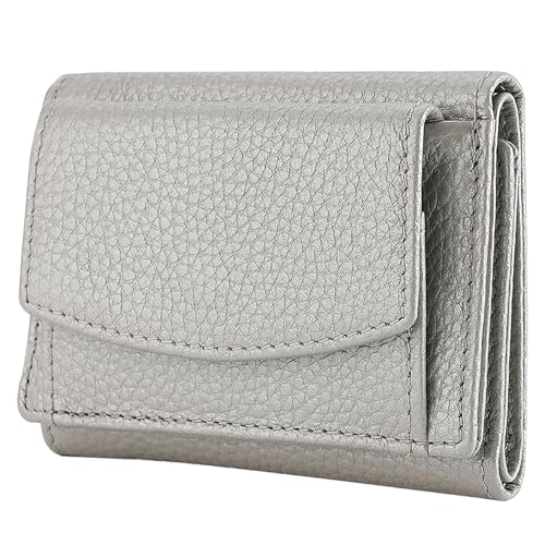 UnoSheng Damen Geldbörse Kurz Mode Leder Geldbörse Taschenverschluss Leder Schlüsselring Reißverschluss Geldbörse, silber, Einheitsgröße von UnoSheng