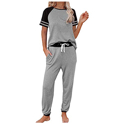 UnoSheng Damen Hosenanzug Elegant Set Hochzeit Damen Hosen Bluse BasicTop Bluse Jumpsuit Damen Blau Elegant (Grey, M) von UnoSheng