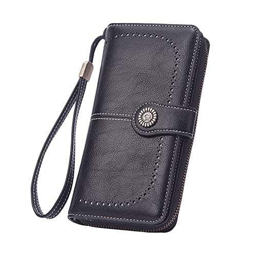 UnoSheng Damen Mode Retro Einfache Lange Geldbörse Multi Funktion Große Kapazität Geldbörse Handtasche Frauen Geldbörsen Große Kapazität, Schwarz , Einheitsgröße von UnoSheng