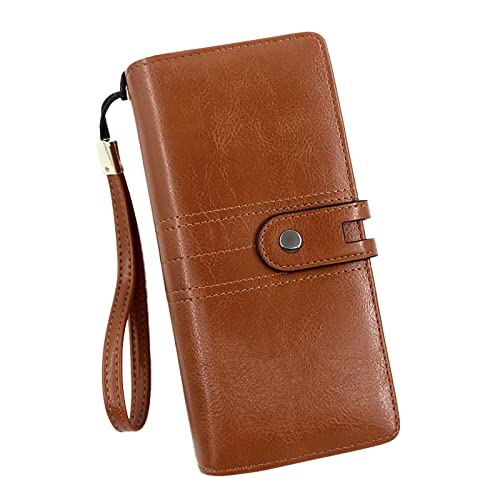 UnoSheng Damen Mode Retro Einfache Lange Geldbörse Multi Funktion Große Kapazität Geldbörse Handtasche Herren Geldbörse Slim, braun, Einheitsgröße von UnoSheng