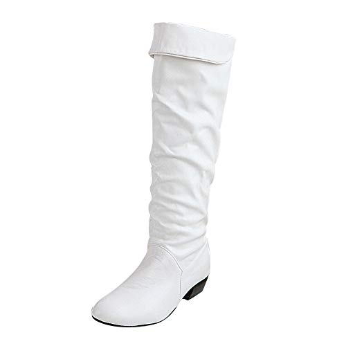 UnoSheng Damen Overknees Blockabsatz Damenstiefel Absätze Knie Winter Schlauchhohe Stiefel Flache Reithohe Damenstiefel ene Schuhe Damen Glitzer (White, 39) von UnoSheng