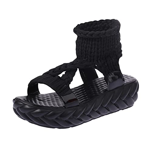 UnoSheng Damen Schuhe Winter Stiefeletten Angebot Sandalen Boden Schuhe Sandalen Mode Plattform Frauen Frauen phänomenale Frauen Sandalen Highheels Damenschuh (Black, 39) von UnoSheng