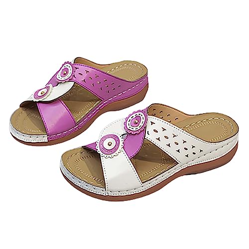 UnoSheng Damen-Strandsandalen, hohle lässige Hausschuhe, flache Schuhe, Retro-Sandalen Schuhe Herren Blau Größe 43 (Hot Pink, 39) von UnoSheng