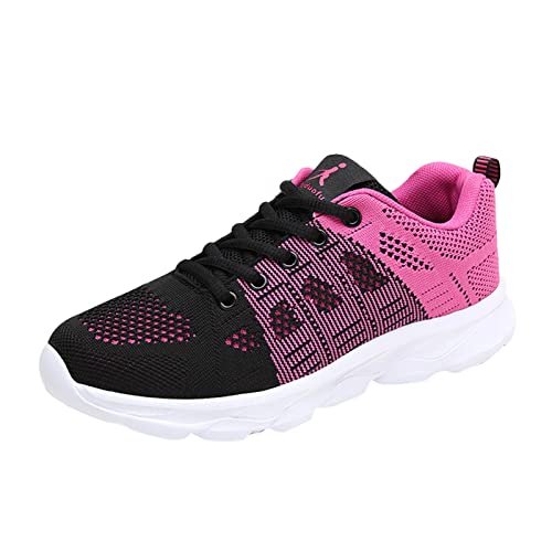 UnoSheng Damenschuhe Schwarz Mit Klettverschluss Übern Flach Absatz Farbe atmungsaktive Damenschuhe beiläufige passgenaue Lacup Mode Mesh Flat Frauen Business Schuhe Damen Sommer (Hot Pink, 41) von UnoSheng