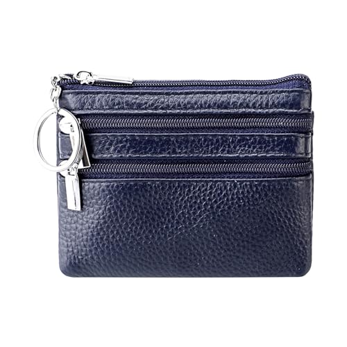 UnoSheng Etui Geldbörsen Kleingeld Kleiner Reißverschluss Damen Halter Schlüssel Geldbörse Taschen Brieftasche Herren Retro Trifold Leder Geldbörse, dunkelblau, Einheitsgröße von UnoSheng