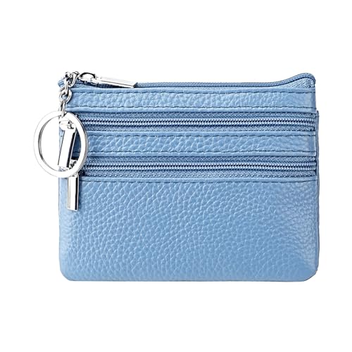 UnoSheng Etui Geldbörsen Kleingeld Kleiner Reißverschluss Damen Halter Schlüssel Geldbörse Taschen Brieftasche Herren Retro Trifold Leder Geldbörse, hellblau, Einheitsgröße von UnoSheng