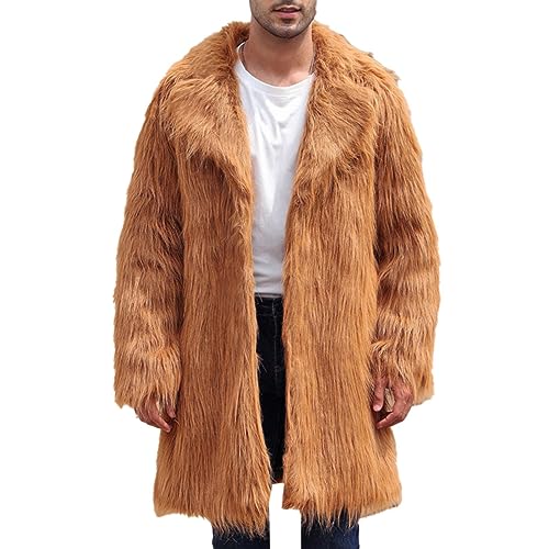 Felljacke Herren Kunstfell Jacke - Mantel Herren Lang Pelzmantel Winter Pelzkragen Fellmantel Männer Kunstpelz Mantel Langarm Revers Faux Pelz Jacke Outdoor Warm Winterjacke Parka von UnoSheng