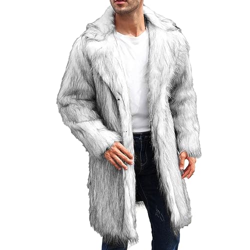 Felljacke Herren Kunstfell Jacke - Mantel Herren Lang Pelzmantel Winter Pelzkragen Fellmantel Männer Kunstpelz Mantel Langarm Revers Faux Pelz Jacke Outdoor Warm Winterjacke Parka von UnoSheng