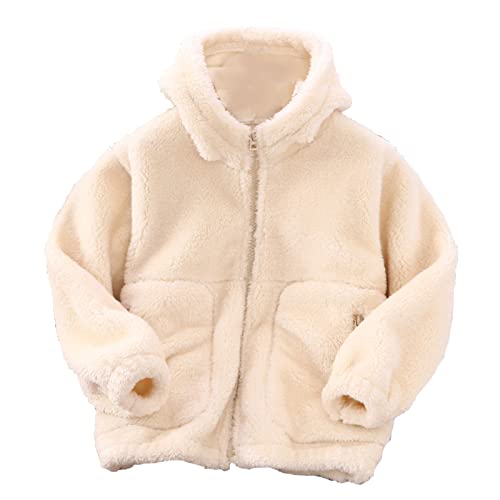 Festliche Jacken Junge Kleinkind Jungen Langarm Winter Einfarbig Fleece Reißverschluss Hoodie Mantel Jacke Verdicken Warme Oberbekleidung Frühjahr 140 Junge (Beige, 11-12 Years) von UnoSheng