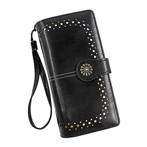 UnoSheng Geldbörsen Damen Groß Viele Retro Einfache Lange Brieftasche Multifunktion Große Kapazität Brieftasche Handtasche Geldbörsen Damen Groß Viele Schwarz (Black, One Size) von UnoSheng