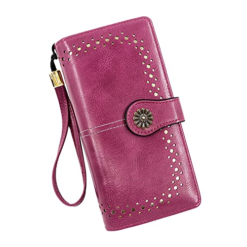 UnoSheng Geldbörsen Damen Groß Viele Retro Einfache Lange Brieftasche Multifunktion Große Kapazität Brieftasche Handtasche Geldbörsen Damen Groß Viele Schwarz (Hot Pink, One Size) von UnoSheng