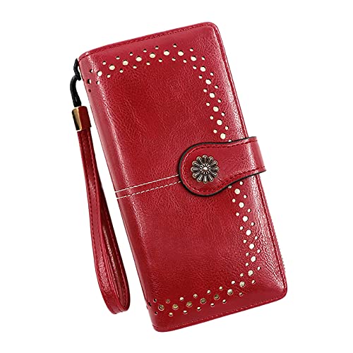 UnoSheng Geldbörsen Damen Groß Viele Retro Einfache Lange Brieftasche Multifunktion Große Kapazität Brieftasche Handtasche Geldbörsen Damen Groß Viele Schwarz (Red, One Size) von UnoSheng