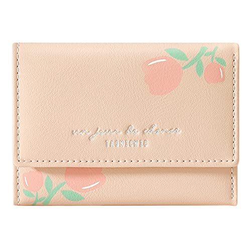 UnoSheng Geldbörsen Für Männer Echtleder Frauen-Blumendruck-Geldbörse Trifold Wallet Multi Card Cartoon PU Short Card Holder Wallet Geldbörsen Herren Scheinnadel (Pink, One Size) von UnoSheng