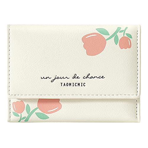 UnoSheng Geldbörsen Für Männer Echtleder Frauen-Blumendruck-Geldbörse Trifold Wallet Multi Card Cartoon PU Short Card Holder Wallet Geldbörsen Herren Scheinnadel (White, One Size) von UnoSheng