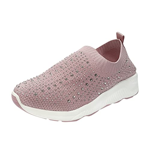 UnoSheng Glitzer Sportschuhe Damen Mesh Atmungsaktiv Turnschuhe - Damen Slip On Sneaker Mit Strass Weich Leicht Schlupfschuhe Memory Foam Freizeitschuhe Bequeme rutschfest Fitnessschuhe Walkingschuhe von UnoSheng