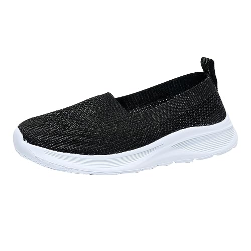 UnoSheng Große Damenschuhe, atmungsaktive, Bequeme Mesh-Freizeit-Sportschuhe, zum Hineinschlüpfen aus fliegendem Stoff mit weicher Sohle Damen Schuhe Sommer Ballerina (Black, 40) von UnoSheng