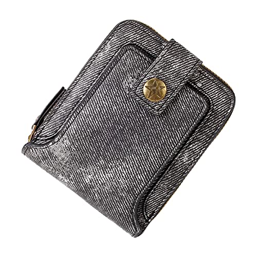 UnoSheng Herren Brieftasche Außenhandel New Herren Short Multi Functional Denim Fabric Horizontal Zipper Wallet Geldbörsen Herren Scheinnadel (Black, One Size) von UnoSheng