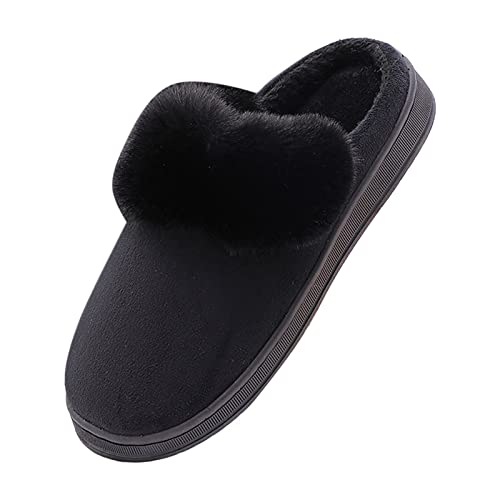 UnoSheng Herren Schuhe Extra Weit Herren Winter warme Holzboden verdickte rutschfeste Hausschuhe für den Innenbereich Herren Schuhe 47 Schwarz (Black, 45) von UnoSheng