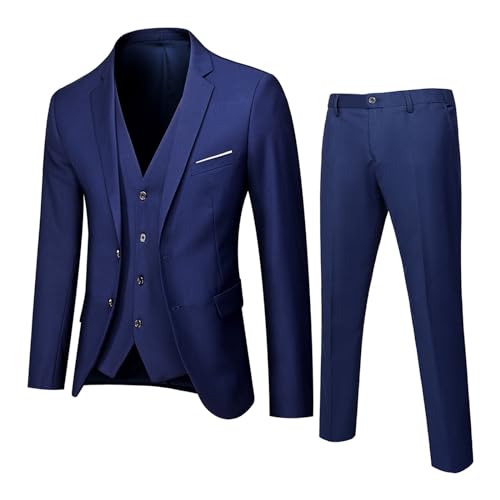 UnoSheng Herrenanzug Slim 3-teiliger Anzug Business Hochzeit Party Jacke Weste & Hose Schlaf Hose Herren (Navy, XXXL) von UnoSheng