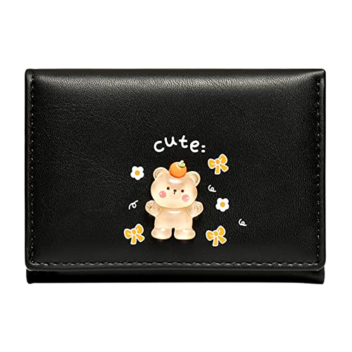 UnoSheng Hersteller Rabbit PrintingShort Fruit Button Cute Clip Girl Wallet Bag Zipper Wallet for Women, Schwarz , Einheitsgröße von UnoSheng