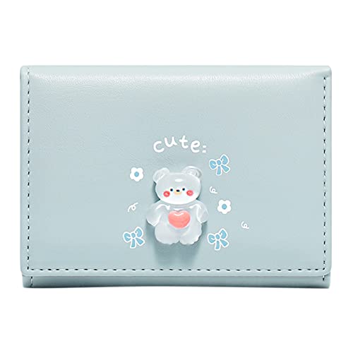 UnoSheng Hersteller Rabbit PrintingShort Fruit Button Cute Clip Girl Wallet Bag Zipper Wallet for Women, blau, Einheitsgröße von UnoSheng