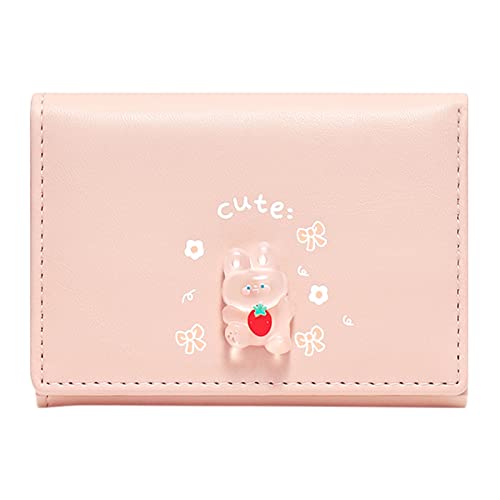 UnoSheng Hersteller Rabbit PrintingShort Fruit Button Cute Clip Girl Wallet Bag Zipper Wallet for Women, rose, Einheitsgröße von UnoSheng