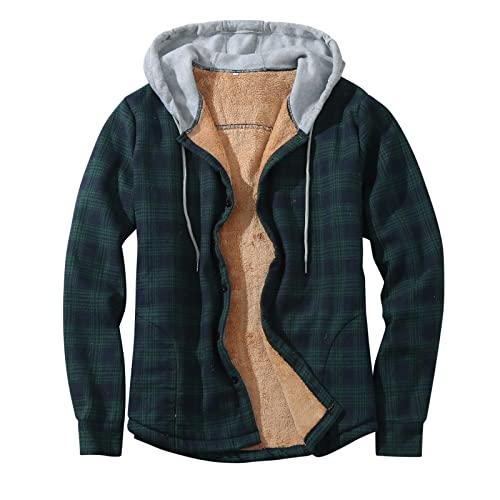 UnoSheng Holzfällerjacke Herren Kaputze - Hemdjacke Herren Gefüttert Thermohemd Revers Fleecejacke Winter Warm Flanellhemd Langarm Baumwolle Karo Jacke Holzfäller-Hemd Regular Fit Arbeitsjacke von UnoSheng