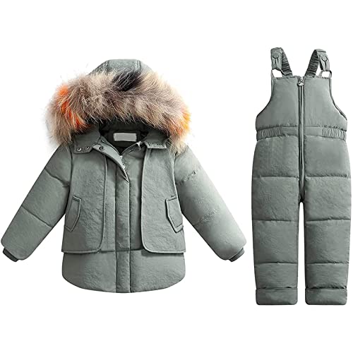 UnoSheng Jeansjacke Herren Kleinkind Kinder Baby Jungen Schneeanzug Säuglingswinterkleidung Overall Kunstpelz Kapuzenjacke Mantel Sets Herren Wintermantel (Green, 3-4 Years) von UnoSheng