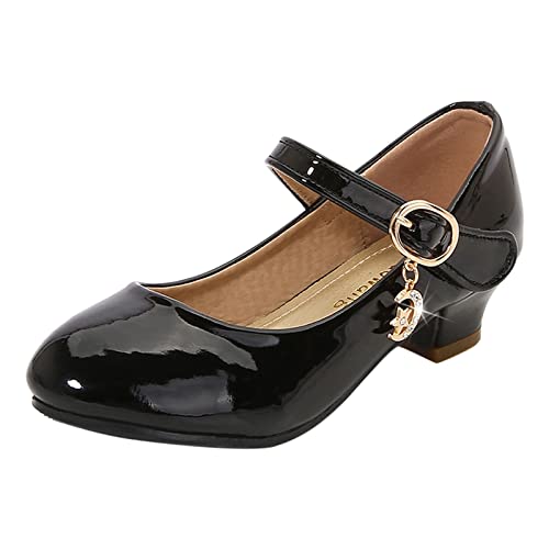 UnoSheng Kinder 38 Mädchen Schuhe mit hohen Absätzen Prinzessin Schuhe Grundschüler Einzelschuhe Kinder Lederschuhe Abendschuhe Lauflernschuhe (Black, 33 Big Kids) von UnoSheng