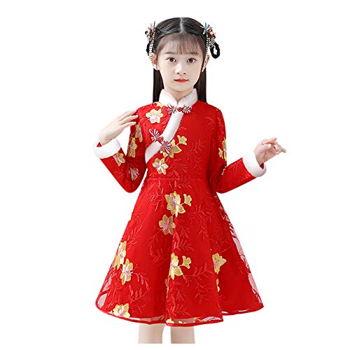 UnoSheng Kindersachen 1 Jahr Kleider Kleinkind Baby Mädchen chinesisches Kind Prinzessin Kleidung Jahresanzug Tang Mädchen Outfits & Set Baby Jahr (Red, 6-7 Years) von UnoSheng