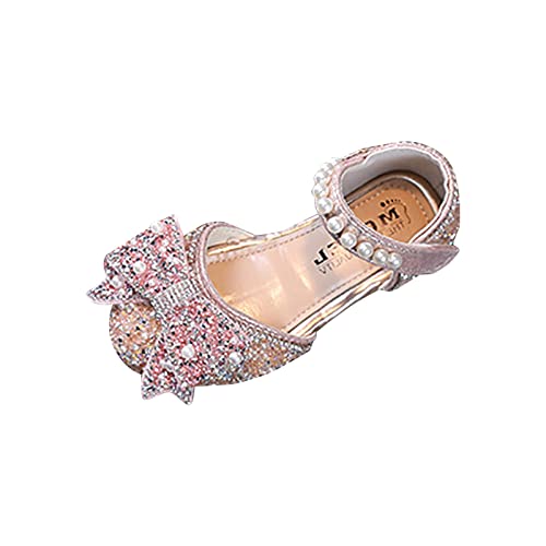 UnoSheng Kindersandale 24 Kinder Mädchen Flache Perle Kristall Schuhe Bogen Prinzessin Schuhe PU Einfarbig Mädchen Freizeitschuhe Kinder 29 (Red, 30 Little Child) von UnoSheng