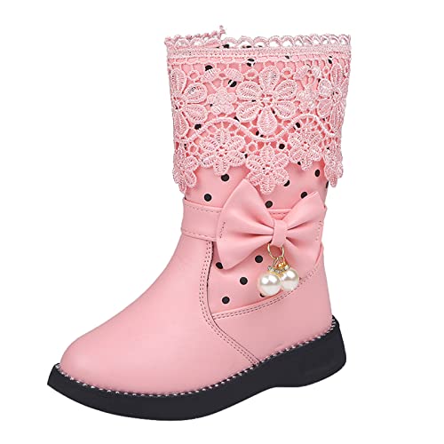 UnoSheng Kinderstiefel Winter Jungen Mädchen High Top Schuhe Mode Blumen Plus Samt Warme Stiefel Rutschfeste Atmungsaktive Nude Damen Stiefel Kinder Winter (Pink, 29.5 Little Child) von UnoSheng