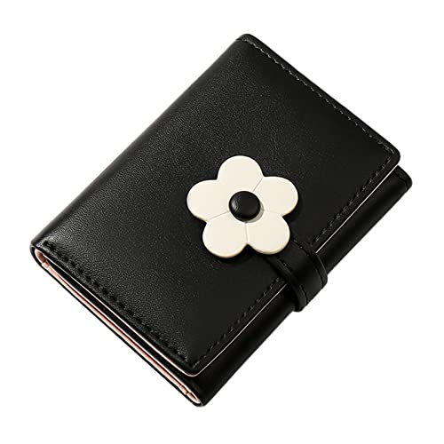 UnoSheng Klein Brieftasche Damen Groß Einfache und niedliche Blumen-Studenten-Geldbörse für Damen, Kurze dreifache Damen-Geldbörse Kleine Geldbörsen Herren (Black, One Size) von UnoSheng