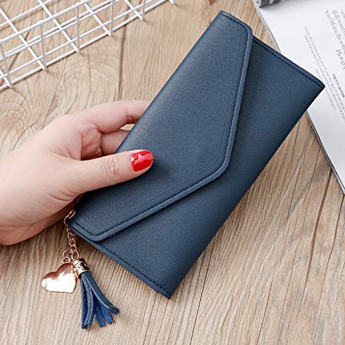 UnoSheng Klein Brieftasche Damen Groß Lange Quaste Geldbörsen Tasche Kartenpaket Multi-Kartenhalter Münzbeutel Brieftasche Herren Groß (Dark Blue, One Size) von UnoSheng