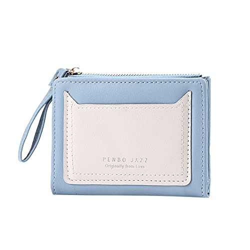 UnoSheng Kleine Geldbörsen Herren Mode Frauen ID Kurze Brieftasche Einfarbige Tasche Reißverschluss Geldbörse Mehrere Kartenfächer Clutch Bag Große Herren Brieftasche (Blue, One Size) von UnoSheng